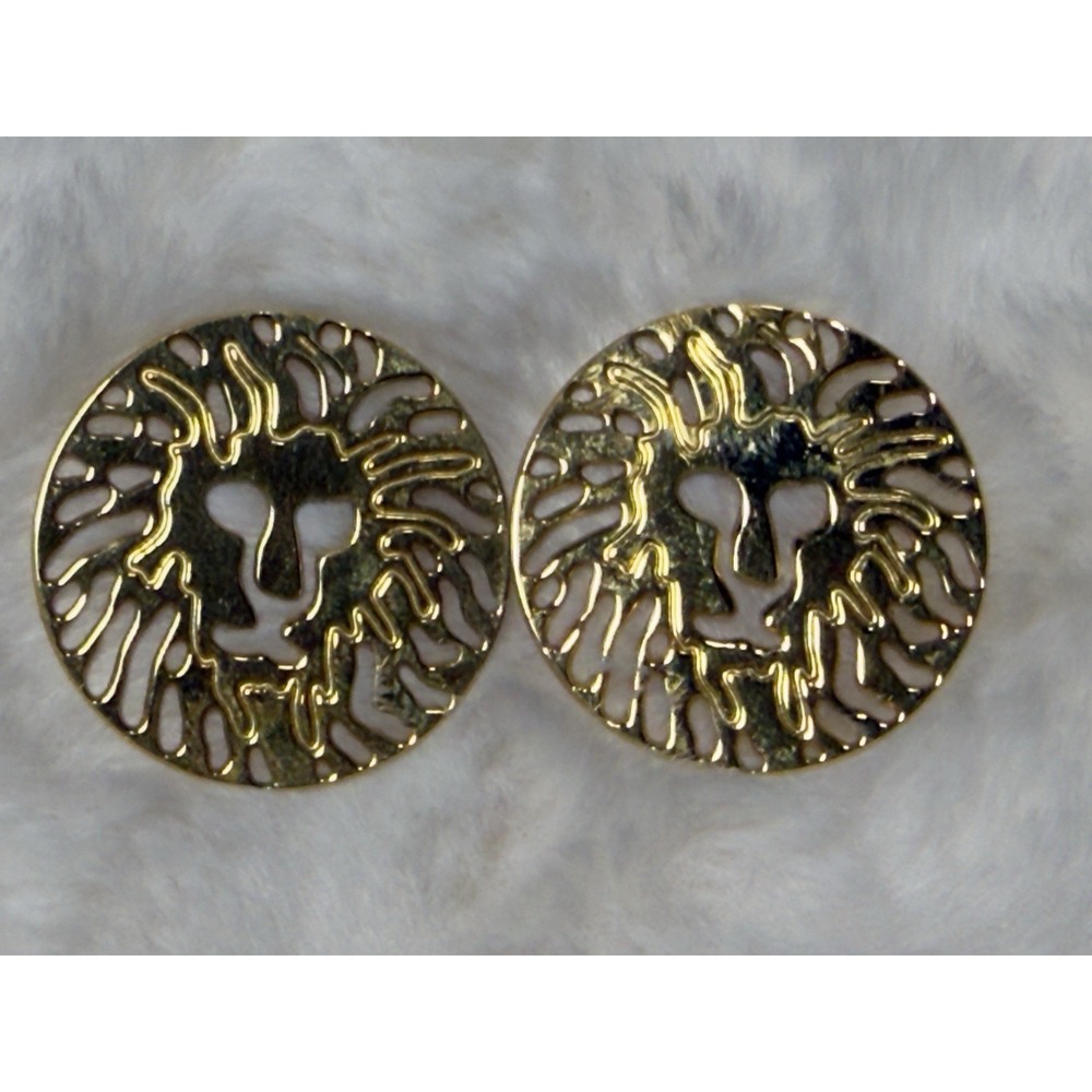 Anne Klein Earrings Lion Round Cut Out Gold Tone Classic Pierced Vtg Jewelry